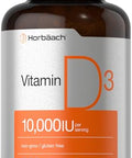 Horbaach Vitamin D3 10000 IU 500 Softgels NonGMO Gluten Free Supplement Value Size 250mcg High Potency Formula