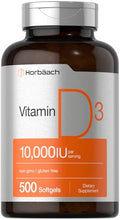 Horbaach Vitamin D3 10000 IU 500 Softgels NonGMO Gluten Free Supplement Value Size 250mcg High Potency Formula