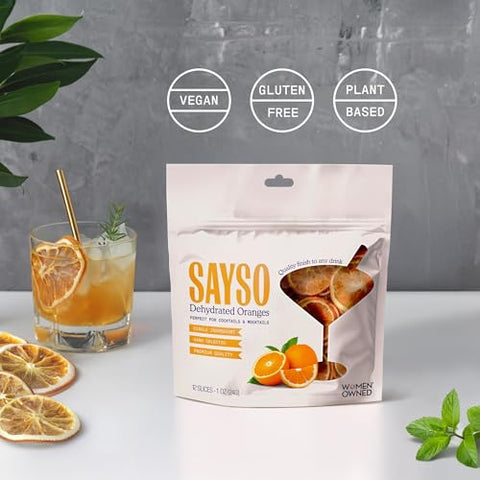 SAYSO Dehydrated Oranges | Dried Fruit Slices for Cocktail or Mocktail Garnish for Drinks | Premium Quality Citrus | Single Ingredient, Hand Selected, 12 Slices