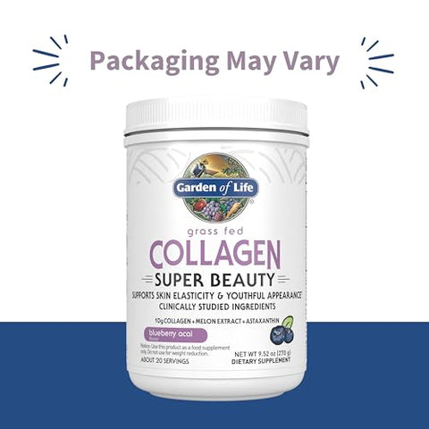 Garden Of Life Grass Fed Collagen Powder Blueberry Acai Hydrolyzed Collagen Peptides Powder Supplement Drink Mix 20 Servings