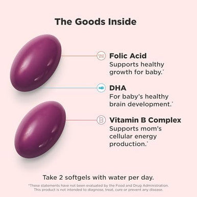 Olly Ultra Strength Prenatal Multivitamin Softgels Supports Healthy Growth Brain Development Iron Folic Acid Dha Vitamins C E 30 Day Supply60 Count