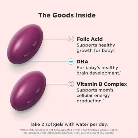 Olly Ultra Strength Prenatal Multivitamin Softgels Supports Healthy Growth Brain Development & Probiotic Prebiotic Gummy Digestive Support And Gut Health 500 Million Cfus Fiber