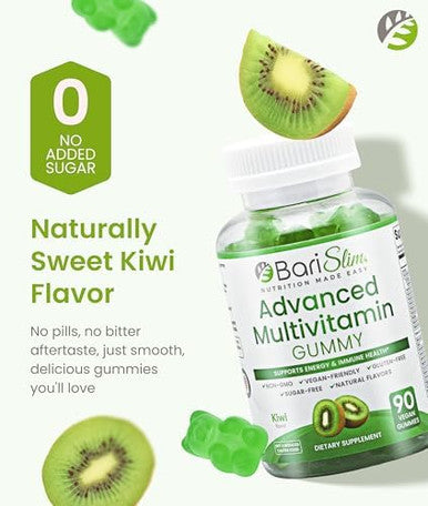 Barislim Advanced Bariatric Multivitamin Gummies - Specially Formulated Bariatric Vitamins For Patients After Weight Loss Surgery - Supports Energy & Immune Health Kiwi (90 Vegan Gummies)