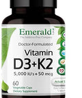 EMERALD LABS Vitamin D3+K2 (60 Caps) and Zinc 25mg (90 Caps) Bone Health Heart Support Immune Support Digestive Health Oxidative Stress Support GlutenFree