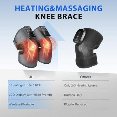 Knonnetd Cordless Knee Massager With Heat Vibration For Pain Relief Electric Heated Knee Brace With 5 Heat Levels And 3 Massage Mode s For Men Women