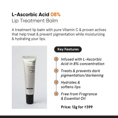 Minimalist Lip Lightening & Brightening Lip Balm | L-Ascorbic Acid 8% With Vitamin E Radianskin & Glycerine | For Women & Men | 0.42 Oz / 12 Gm