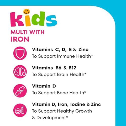 One A Day Kids Multivitamin with Iron Gummy Vitamin D Vitamin C E Zinc for Immune Support Gummy Vitamins Kids Multivitamin Gummies with Iron Cherry Flavor 60 Count (Packaging May Vary)