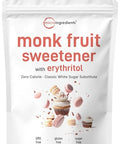 Monk Fruit Sweetener with Erythritol Granules, 4 Pounds, No After Taste, 1:1 White Sugar Substitute, Keto Diet Friendly, Zero Calorie, Natural Sweetener for Drinks, Coffee, Tea, Cookies, No-GMO, Vegan