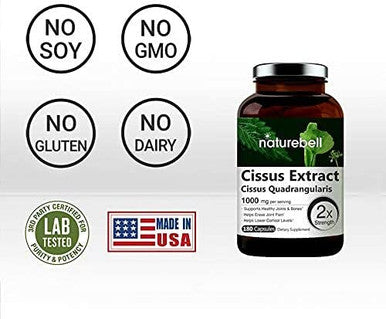 2 Pack NatureBell Cissus Quadrangularis Capsules 1000mg Per Serving 180 Capsules Per Bottle Premium Cissus Capsules Support Joint Tendon Bone Skin Hair and Cartilage No GMOs