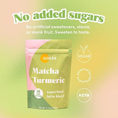 Golde - Superfood Latte Blend - Matcha Turmeric - Plant-Based W/Turmeric, Coconut, & Matcha - Stress Balance - Vegan, Keto, & Sugar- - 30 Servings