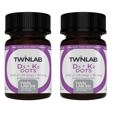 Twinlab Vitamin D3 1000 + K2 Dots Bone and Heart Health Immune Support 25 mcg 60 Tablets 1000 IU 2 Pack