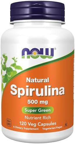 Now Foods Supplements Natural Spirulina 500 Mg With Betacarotene (Vitamin A) And Vitamin B12 And Naturally Occurring Protein And Gla (Gamma Linolenic Acid) 120 Veg Capsules