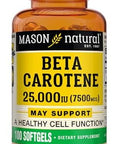 Mason Natural Vitamin A Beta Carotene 25000 Iu Supports Vision Cell Function & Immune Health 100 Softgels Pack Of 3