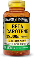 Mason Natural Vitamin A Beta Carotene 25000 Iu Supports Vision Cell Function & Immune Health 100 Softgels Pack Of 3