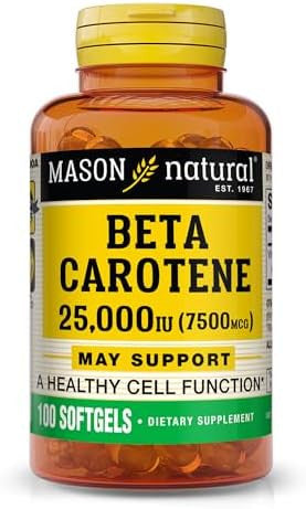 Mason Natural Vitamin A Beta Carotene 25000 Iu Supports Vision Cell Function & Immune Health 100 Softgels Pack Of 3