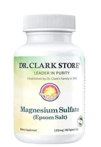 Dr. Clark Store Magnesium Sulfate (Epsom Salt) Capsules for Occasional Constipation Relief and Muscle Support, 1030 mg, 100 Pure Vegetarian Tapioca Capsules