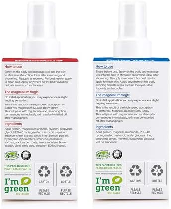Betteryou Muscle And Joint Bundle Magnesium Joint And Magnesium Muscle Body Spray Essential Oils Spray Soothes Tired Muscles Instantly 2 Pc
