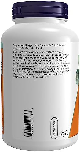 Now Foods Potassium Citrate 99 Mg Supports Electrolyte Balance And Normal Ph Essential Mineral 360 Veg Capsules
