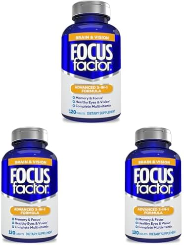 Focus Factor Adults Brain And Vision Supplement 120 Count Eye Vitamin Mineral Supplement & Complete Multivitamin W/Lutein & Zeaxanthin " Brain Supplement For Focus Concentration Memory