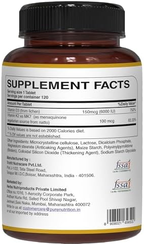Pure Nutrition Vitamin D3 K2 + Ultra Calcium PlantBased D3 From Lichen 120 Tablets Each