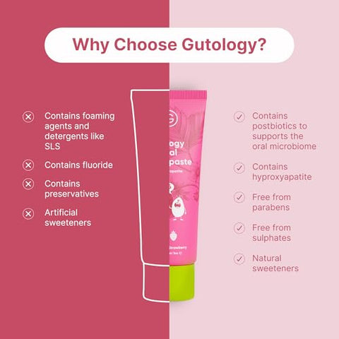 Gutology Kids Natural Probiotic Hydroxyapatite Toothpaste Fluoride Free Toothpaste Remineralising Enamel Repair Suitable For Children 2 Helps Sensitive Teeth - Wild Strawberry Flavour 3Oz