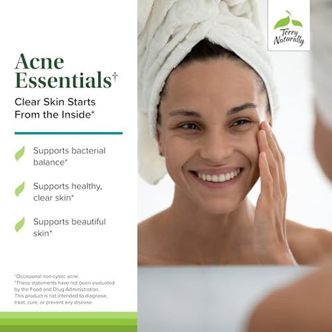 Terry Naturally Acne Essentials Skin Support Supplement For Clear Skin Supplement With Vitamins A C & Zinc Skincare Supplement For Occasional Acne 60 Capsules (60 Servings)