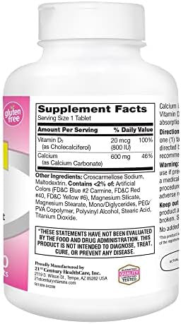 21St Century Calcium Plus D Supplement Tablet 600 Mg 400 Count