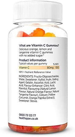 Healthspan Vitamin C Citrus Gummies | 90 Gummies | 100% NRV Vitamin C | Boosts Immunity & Contributes to Normal Collagen Formation | Citrus Flavoured | No Added Sugar