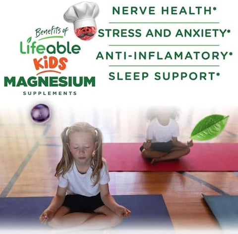 Lifeable Magnesium Gummies For Kids 170Mg Elemental Magnesium From 1420Mg Magnesium Citrate Great Tasting Kids Magnesium Supplement Muscle Support And Stress Relief Chewable 90 Gummies