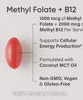 Sports Research Methyl Folate B12-1000 Mcg L-Methylfolate & 2000 Mcg Methylcobalamin For Cellular Energy Support - Vegan B12 W/Coconut Mct Oil - Non-Gmo Gluten Free 90 Veggie Softgels