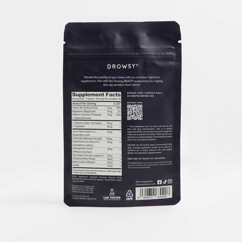 Drowsy Sleep Nighttime Sleep & Skin Supplement With Magnesium Ltryptophan Ltheanine & Hyaluronic Acid Supports Restful Nights & Glowing Skin Nonhabit Forming