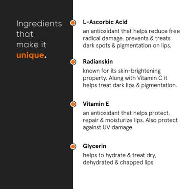 Minimalist Lip Lightening & Brightening Lip Balm | L-Ascorbic Acid 8% With Vitamin E Radianskin & Glycerine | For Women & Men | 0.42 Oz / 12 Gm