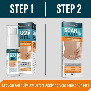 Nuvadermis Extra Long Silicone Scar Sheets With Scar Gel Reusable Medical Grade Sheets For C-Section, Tummy Tuck, Keloid, And Surgical Scars