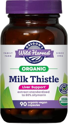 Oregon'S Wild Harvest Milk Thistle Organic Nongmo Herbal Supplement Pullulan (Plant Sourced) Vegan Capsules 180 Count