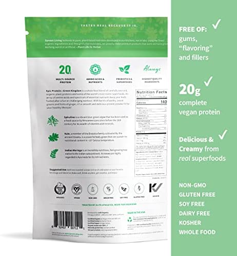 Sprout Living Epic Protein Bundle Vanilla Lucuma & Green Kingdom (20G Organic Plantbased Protein Powder Vegan Gluten Superfoods) 1Lb 12 Servings