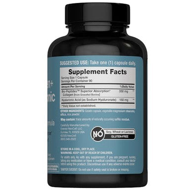 Neocell Collagen Peptides Capsules 90 Count Plus Hyaluronic Acid Skin Hydration Superior Absorption Advanced Grass Fed Formula Supplement For Women And Men