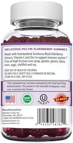 Herbion Elderberry Gummies With Vitamin C & Zinc Healthy Immune System Support Gluten & Gelatin 60 Gummies For Adults & Children 4 Years & Above Made In Usa 60 Count (Pack Of 1)