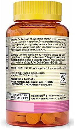 Mason Natural Ferrous Gluconate Supports Red Blood Cell Formation Gentle On Stomach Iron Supplement 100 Tablets