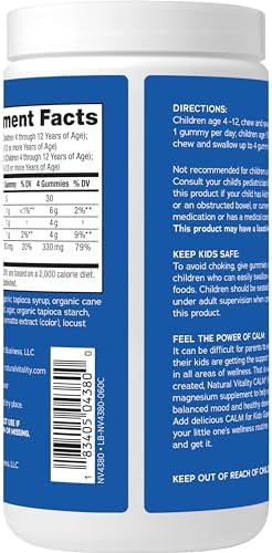 Natural Vitality CALM Kids Magnesium Supplement Gummies Gummies for Balanced Mood Supports Healthy Development Gluten Vegan Sweet Citrus Flavored 60 Gummies
