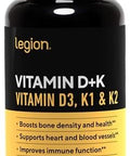 Legion Vitamin D+K Natural & Effective Formulation Vitamin D3 K2 & K For Immunity Boost K1 K2 & D3 Vitamin Supplement To Boost Bone Density And Health Vitamin K2 & K1 For Heart Support
