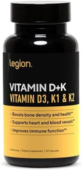 Legion Vitamin D+K Natural & Effective Formulation Vitamin D3 K2 & K For Immunity Boost K1 K2 & D3 Vitamin Supplement To Boost Bone Density And Health Vitamin K2 & K1 For Heart Support