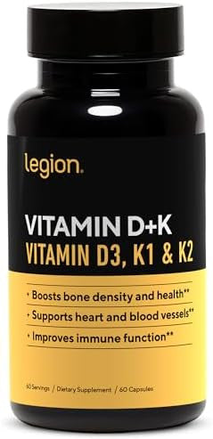 Legion Vitamin D+K Natural & Effective Formulation Vitamin D3 K2 & K For Immunity Boost K1 K2 & D3 Vitamin Supplement To Boost Bone Density And Health Vitamin K2 & K1 For Heart Support