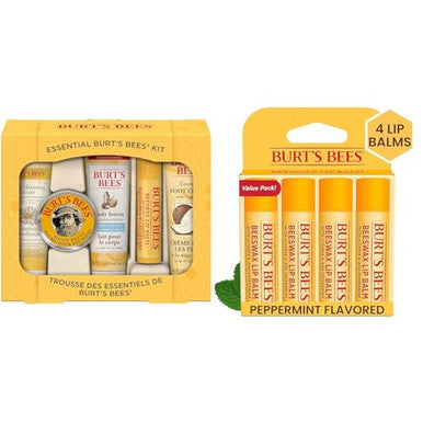 Burt'S Bees Essential Everyday Beauty Set 5 Travel Size Products & 100% Natural Origin Moisturizing Lip Balm Original Beeswax With Vitamin E & Peppermint Oil 4 Tubes In Blister Box