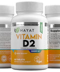 Hayat Vitamins Vegan Vitamin D2 2400 Iu (60 Mcg) Dietary Supplement For Bone Teeth Muscle And Immune Health Support 2 Month Supply All Natural Certified Halal 60 Tablets Made In The Usa