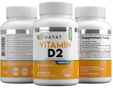 Hayat Vitamins Vegan Vitamin D2 2400 Iu (60 Mcg) Dietary Supplement For Bone Teeth Muscle And Immune Health Support 2 Month Supply All Natural Certified Halal 60 Tablets Made In The Usa