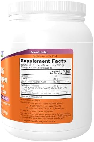 Now Foods Supplements Multi Collagen Protein Types I Ii & Iii Powder Bone Joint And Skin Health 16 Oz (454 G)