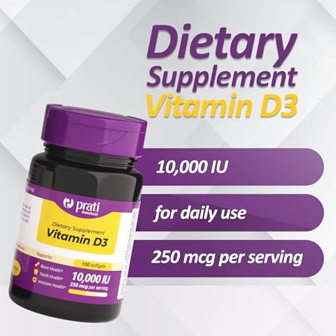 Prati Donaduzzi Vitamin D3 10000 Iu (250 Mcg) Softgels 100 Daily Supply Maximum Potency Vitamin D Supplement For Bone And Teeth Support
