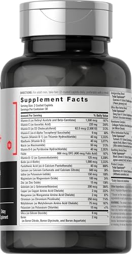 Horbaach Mens Multivitamins 50 Plus 60 Caplets with Calcium Magnesium Vitamin A B C D and E 50+ Advanced Formula NonGMO and Gluten Free Supplement