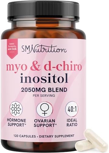 MyoInositol and DChiro Inositol for Hormone Balance for Women Fertility Ovarian Health and Cycle Support Ideal 40: 1 Ratio Myoinositol 2000mg and D Chiro 50mg Ovarian Support Vitamins 120 Ct.