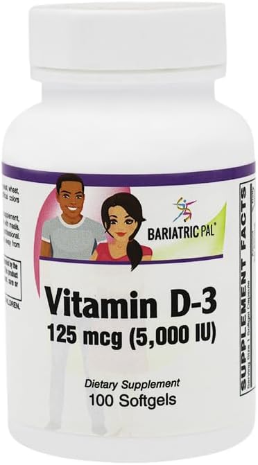 Bariatricpal Vitamin D3 125Mcg (5000 Iu) Easy Swallow Vegetarian Softgels (100Ct Bottle)